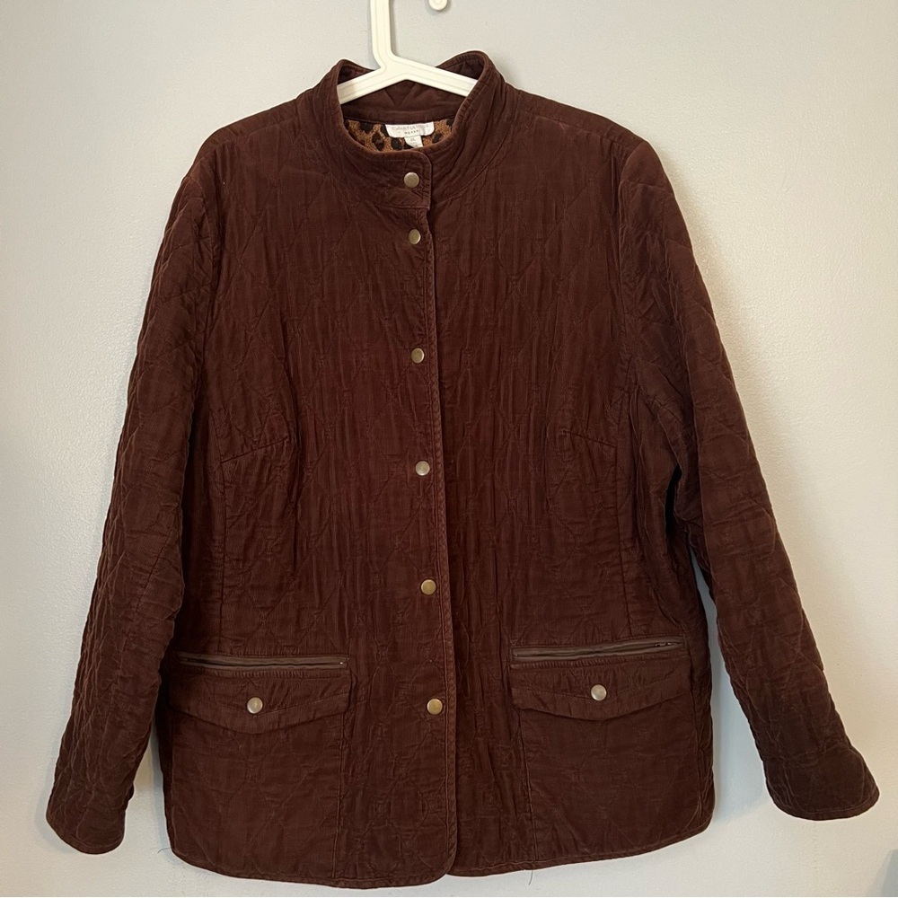 Charter Club Women's Jacket Quilted Corduroy Cotton Lined Snaps Brown 2X Thick